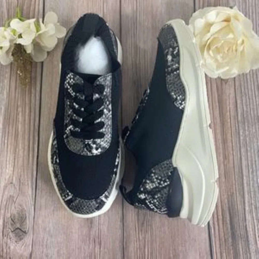 Steven  Black Snake Skin Fabric Sneakers 8M