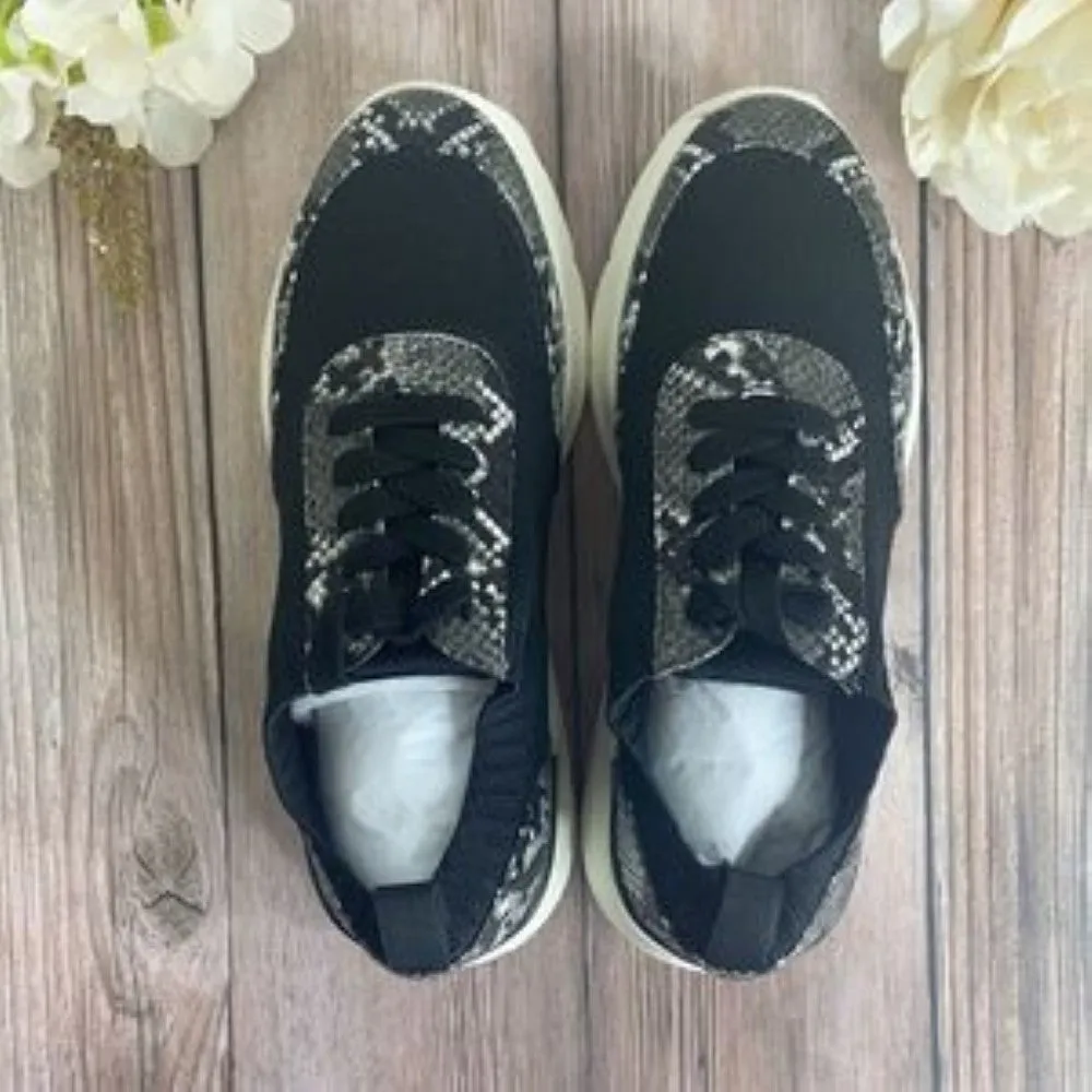 Steven  Black Snake Skin Fabric Sneakers 8M