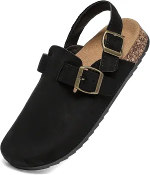 Suede Clogs for Women Men with Adjustable Strap Cork Footbed Leather Mules Comfort Arch Support Slingback Clog Sandal with Buckle Slip on Potato Shoes
