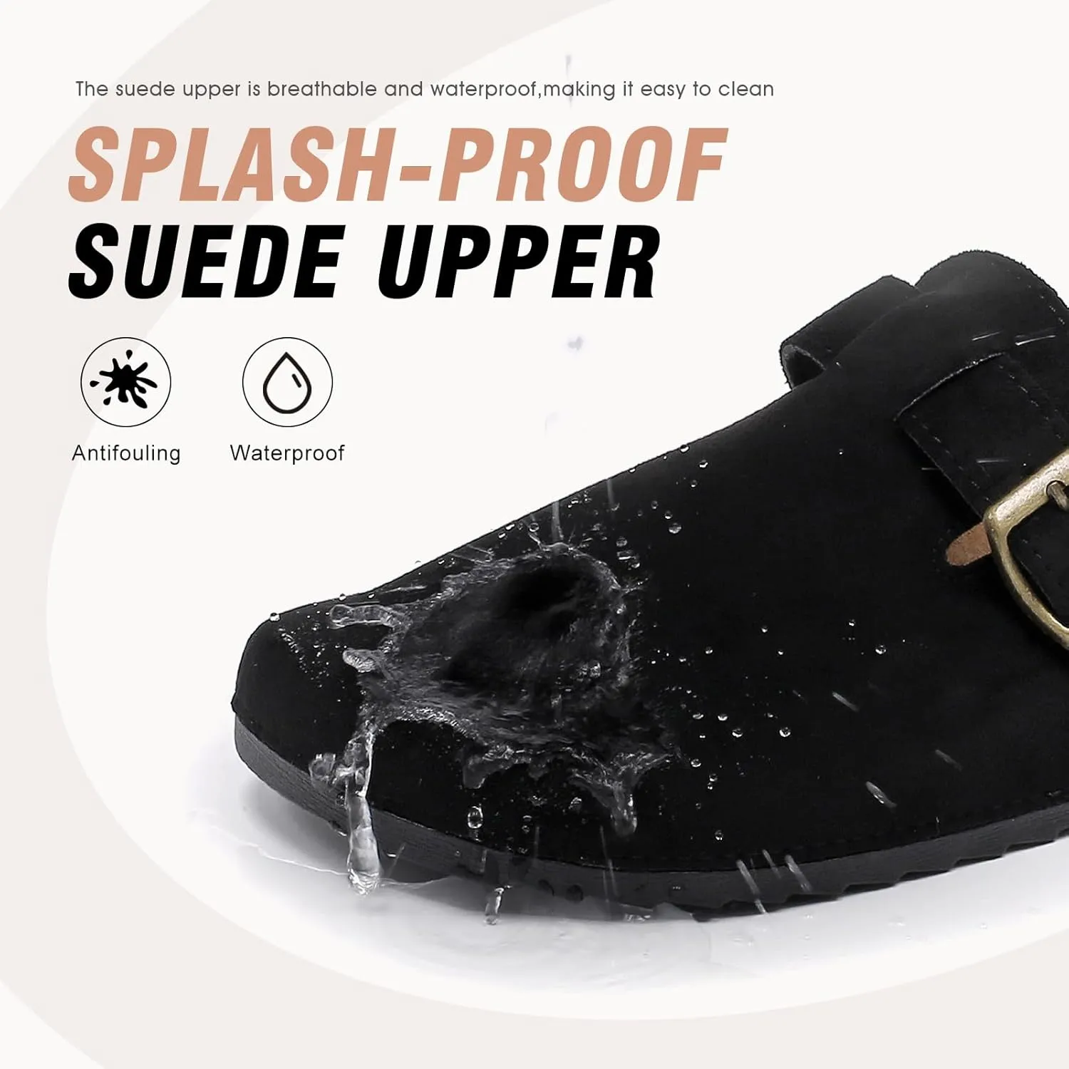 Suede Clogs for Women Men with Adjustable Strap Cork Footbed Leather Mules Comfort Arch Support Slingback Clog Sandal with Buckle Slip on Potato Shoes