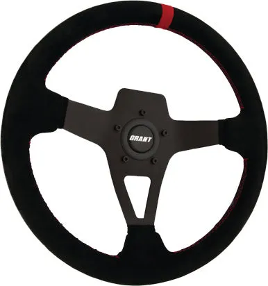 Suede Series Steering Wheel Blk W/Red Stitch