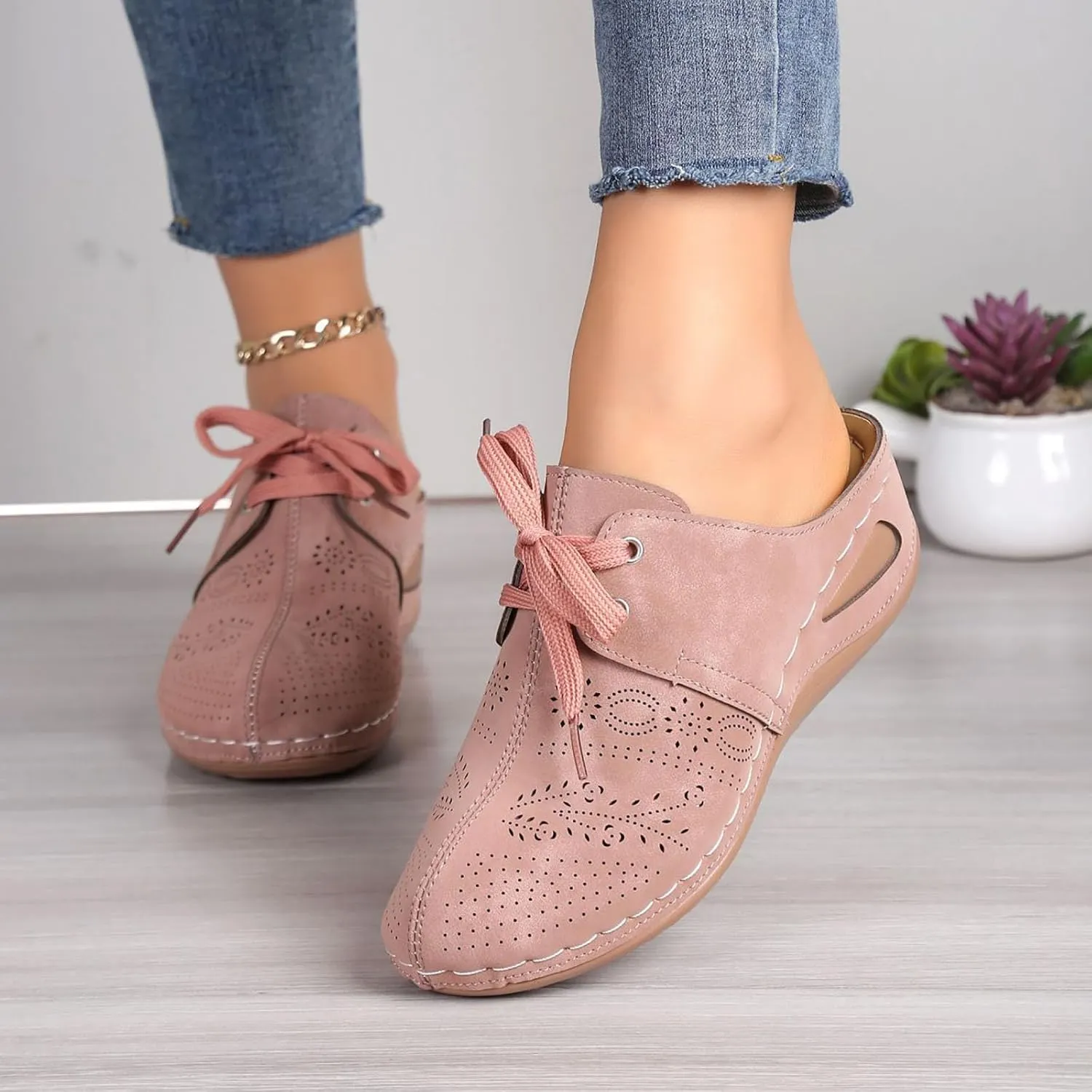 Summer Sandals for Women 2025,Closed Toe Cutout Strap Lace Up Orthopedic Wide Width Slip On Slides Ladies Low Wedge Heel Comfy Cushioned Footbed Arch Support Recovery Mules Casual Shoes