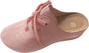 Summer Sandals for Women 2025,Closed Toe Cutout Strap Lace Up Orthopedic Wide Width Slip On Slides Ladies Low Wedge Heel Comfy Cushioned Footbed Arch Support Recovery Mules Casual Shoes