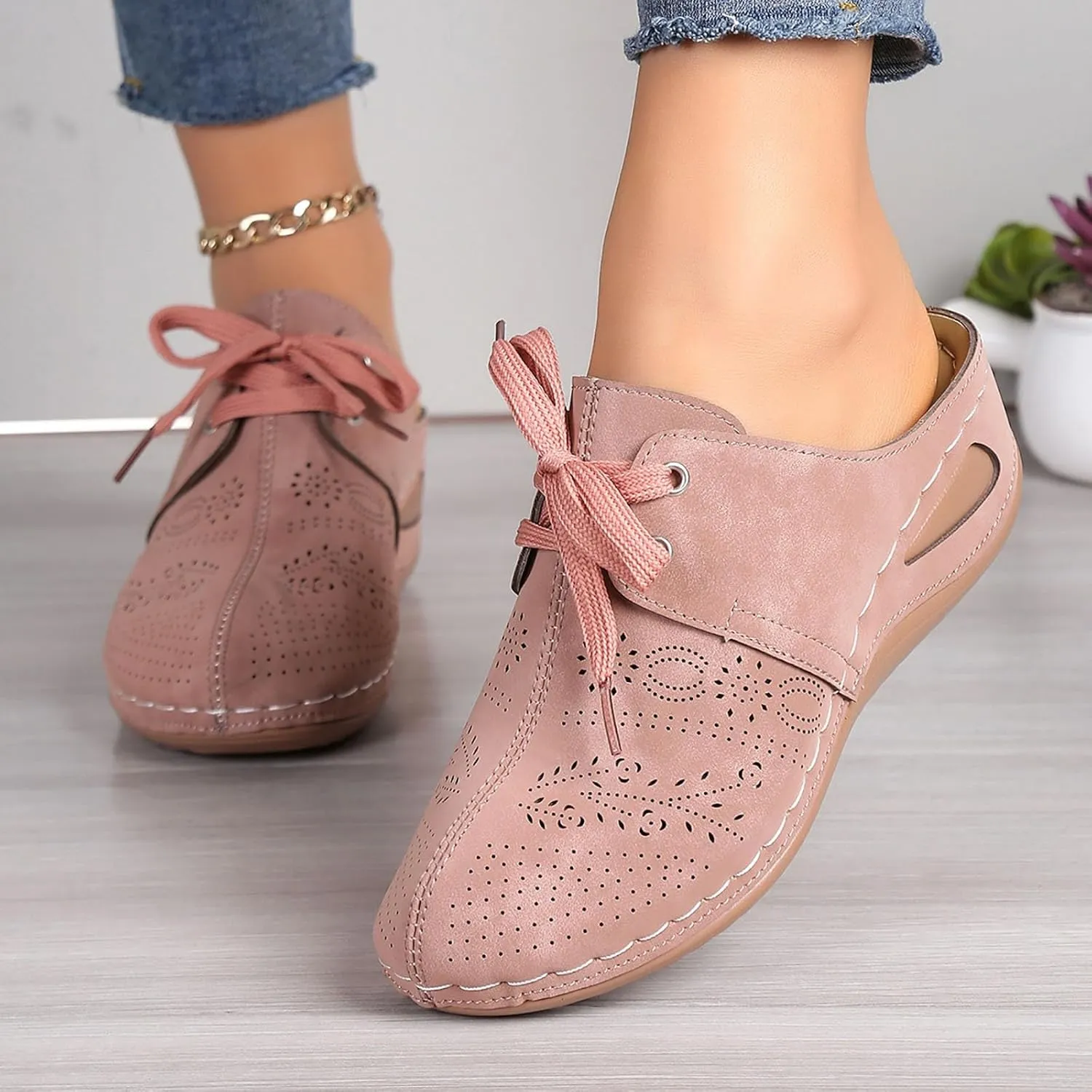 Summer Sandals for Women 2025,Closed Toe Cutout Strap Lace Up Orthopedic Wide Width Slip On Slides Ladies Low Wedge Heel Comfy Cushioned Footbed Arch Support Recovery Mules Casual Shoes