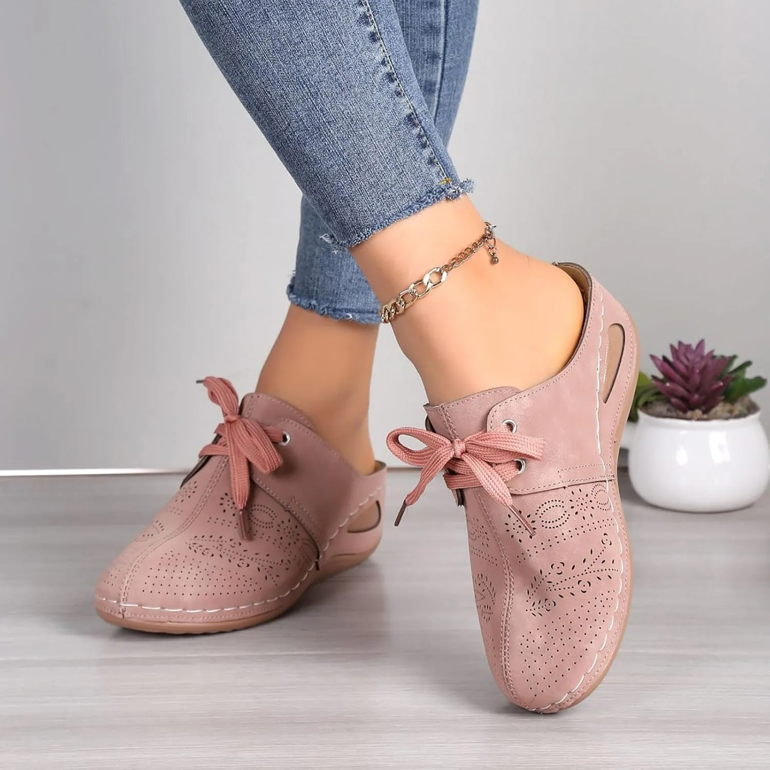 Summer Sandals for Women 2025,Closed Toe Cutout Strap Lace Up Orthopedic Wide Width Slip On Slides Ladies Low Wedge Heel Comfy Cushioned Footbed Arch Support Recovery Mules Casual Shoes
