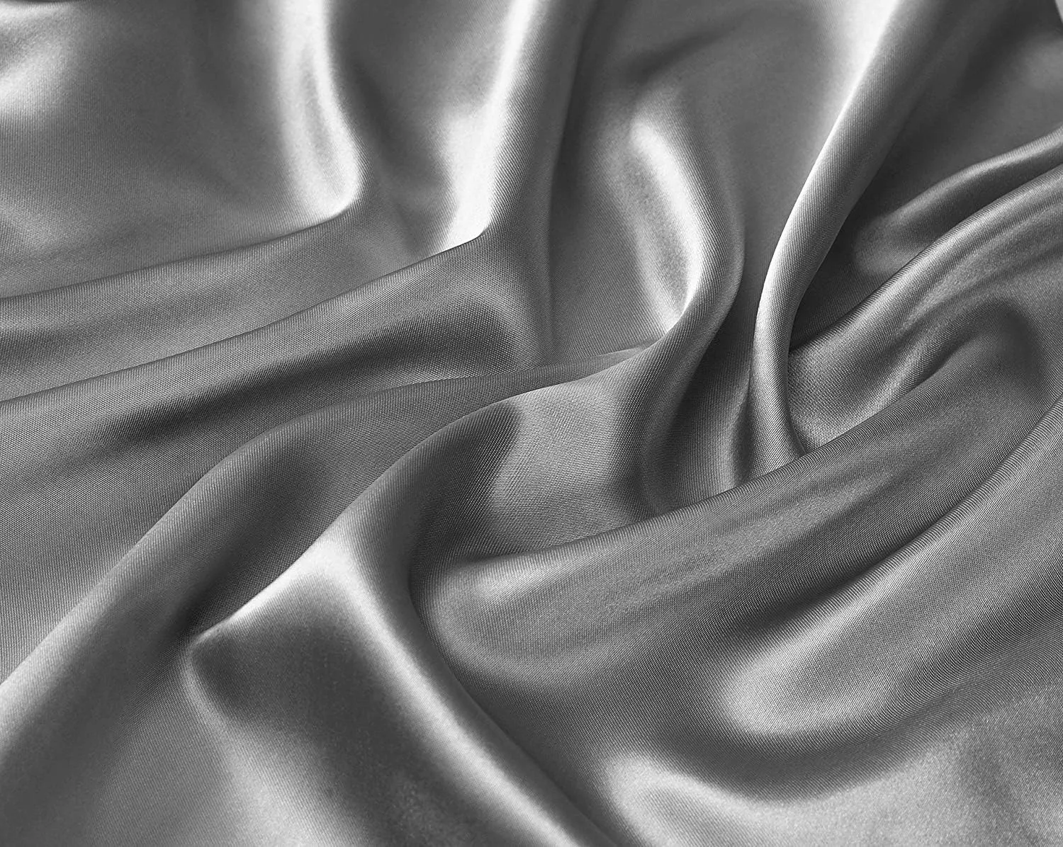 Super Soft & Silky Satin Sheet Set (Grey, Queen)