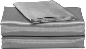 Super Soft & Silky Satin Sheet Set (Grey, Queen)