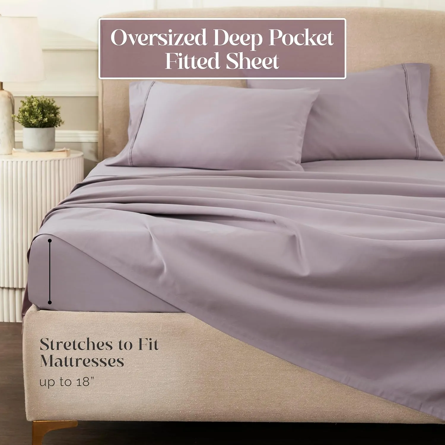 Superior 1200 Thread Count Egyptian Cotton Sheet Set, Bedroom Sheets, Modern Home Essentials, Luxury Bedding, 1 Elastic Deep Pocket Fitted Bed Sheet, 1 Flat Sheet, 2 Pillowcases, Full, Zephyr