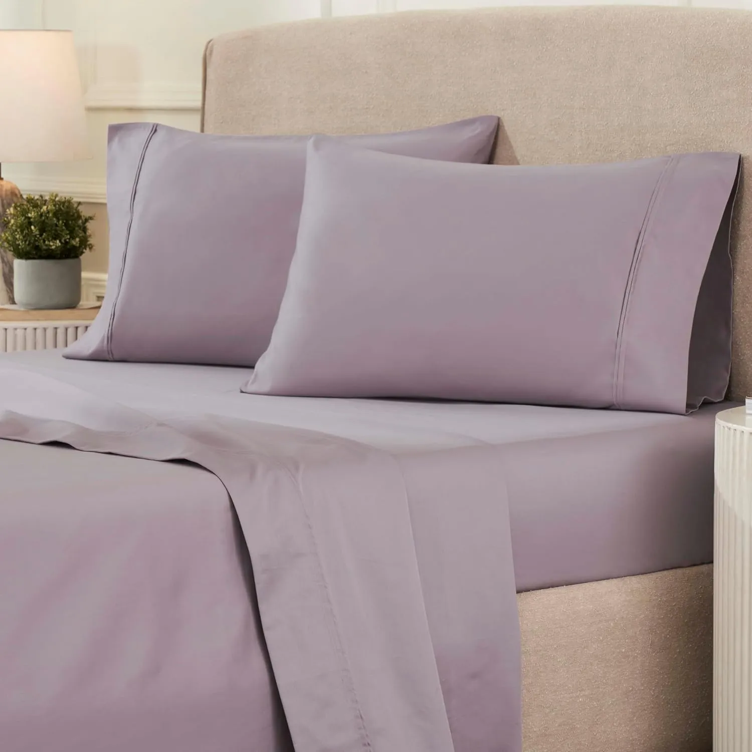 Superior 1200 Thread Count Egyptian Cotton Sheet Set, Bedroom Sheets, Modern Home Essentials, Luxury Bedding, 1 Elastic Deep Pocket Fitted Bed Sheet, 1 Flat Sheet, 2 Pillowcases, Full, Zephyr