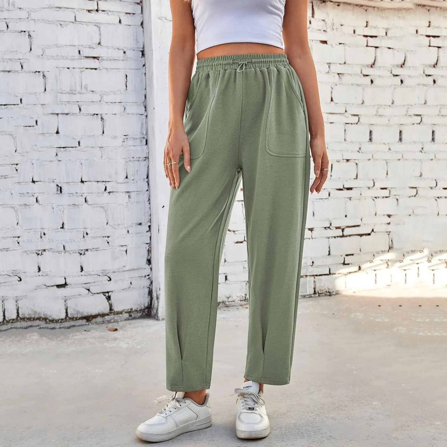 Sweatpants Women Baggy Elastic High Waisted Lounge Pants Loose Casual Stretchy Straight Leg Harem Pants with Pockets