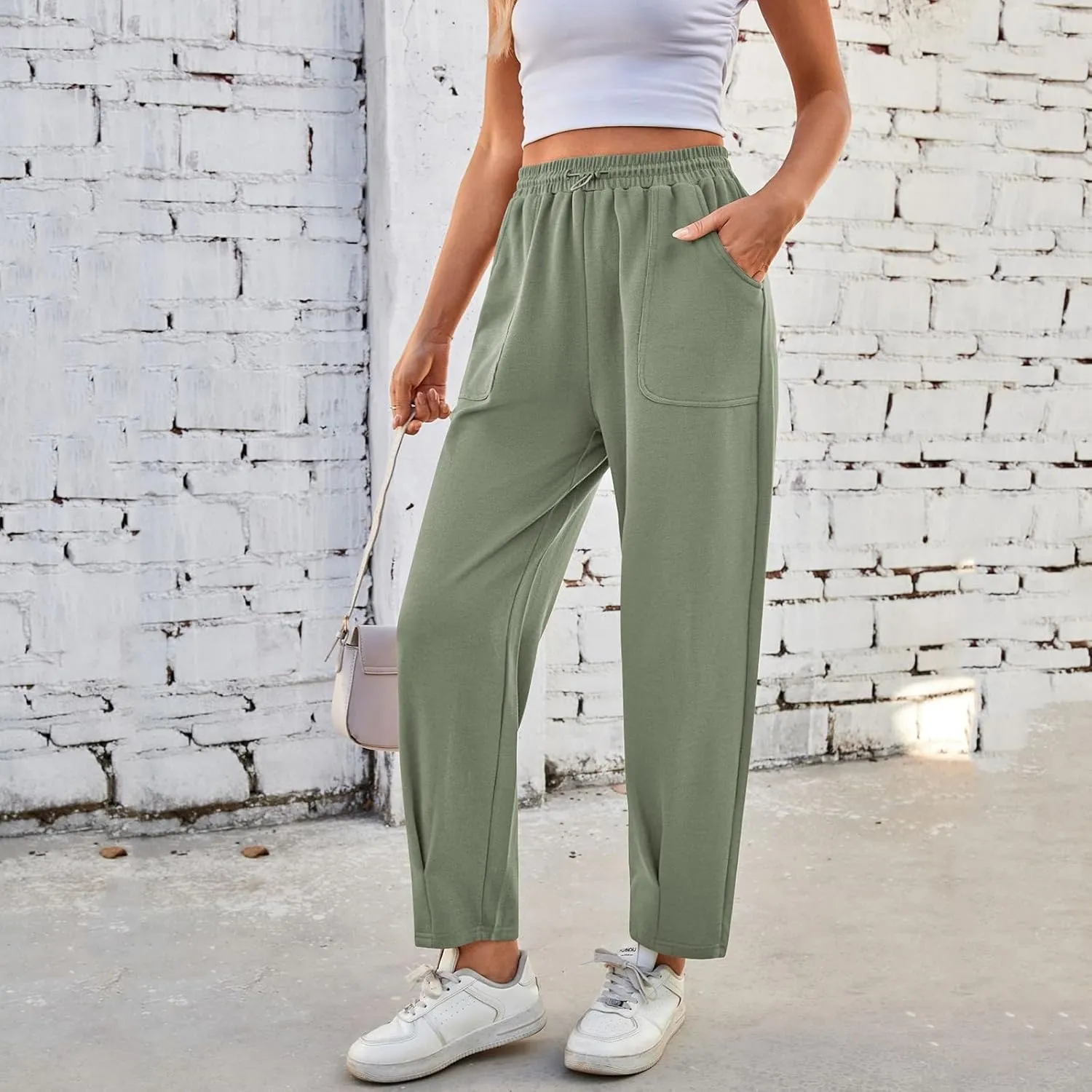 Sweatpants Women Baggy Elastic High Waisted Lounge Pants Loose Casual Stretchy Straight Leg Harem Pants with Pockets