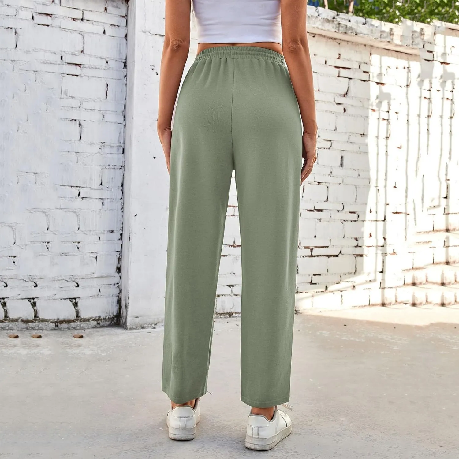 Sweatpants Women Baggy Elastic High Waisted Lounge Pants Loose Casual Stretchy Straight Leg Harem Pants with Pockets