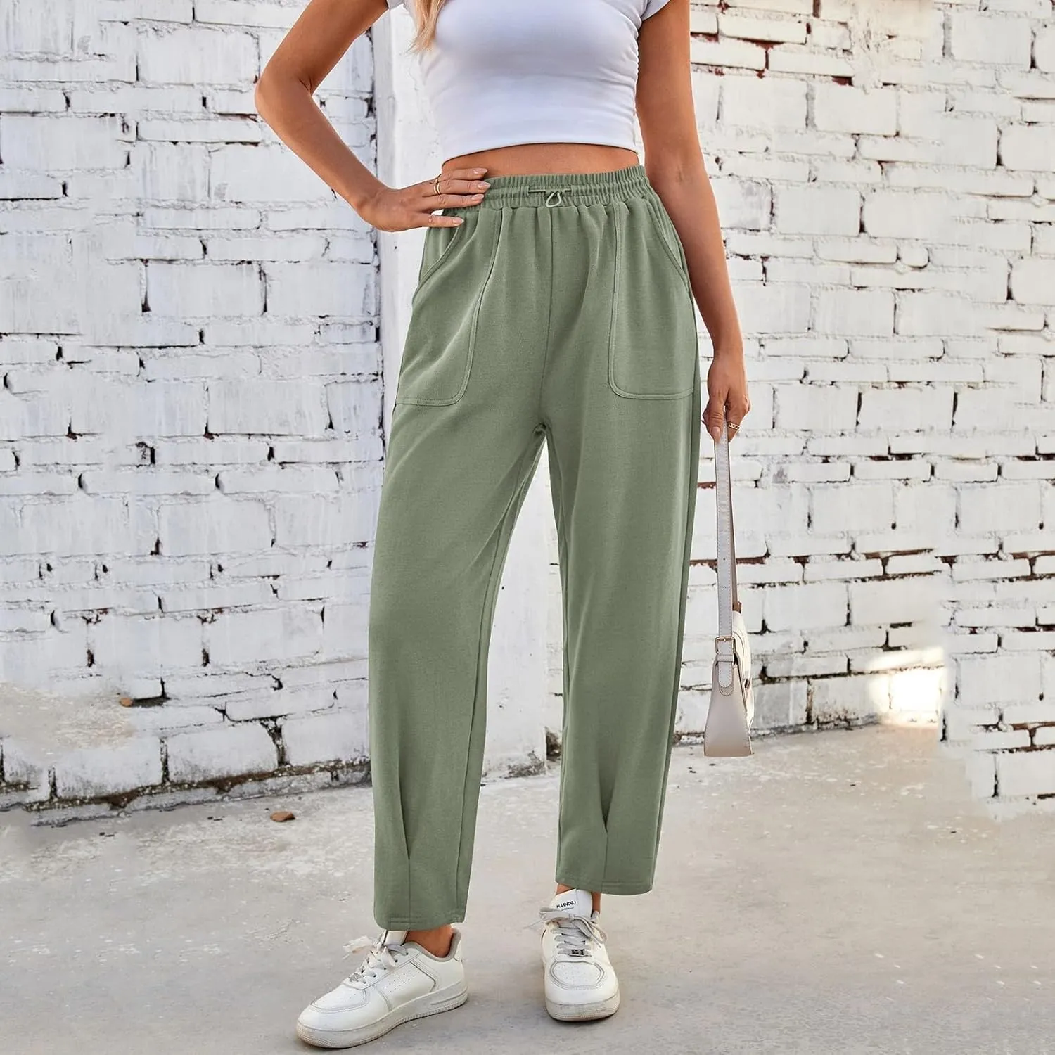 Sweatpants Women Baggy Elastic High Waisted Lounge Pants Loose Casual Stretchy Straight Leg Harem Pants with Pockets