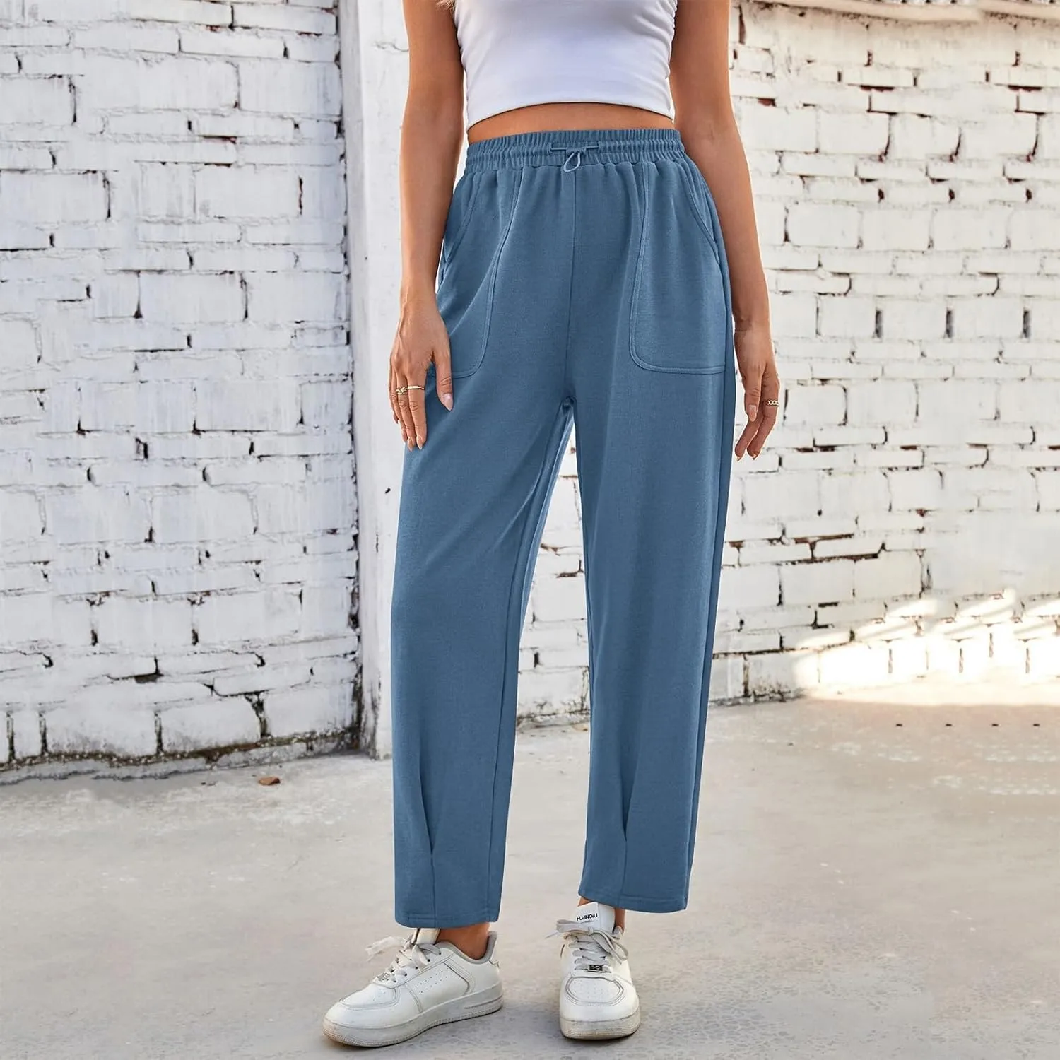 Sweatpants Women Baggy Elastic High Waisted Lounge Pants Loose Casual Stretchy Straight Leg Harem Pants with Pockets