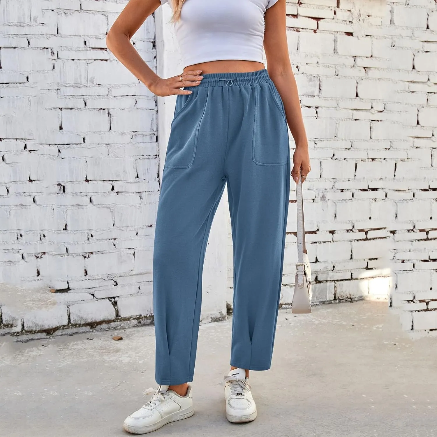 Sweatpants Women Baggy Elastic High Waisted Lounge Pants Loose Casual Stretchy Straight Leg Harem Pants with Pockets