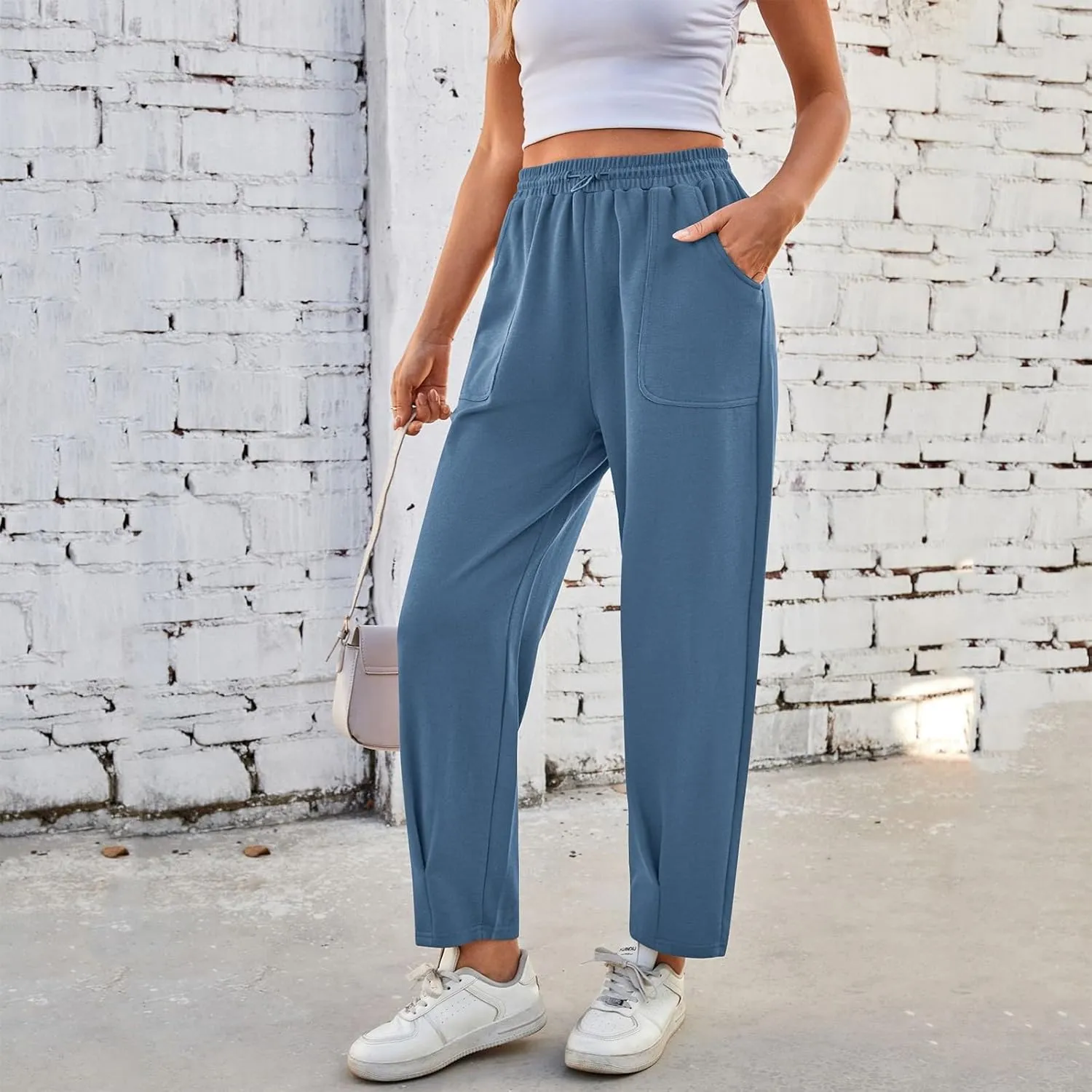 Sweatpants Women Baggy Elastic High Waisted Lounge Pants Loose Casual Stretchy Straight Leg Harem Pants with Pockets