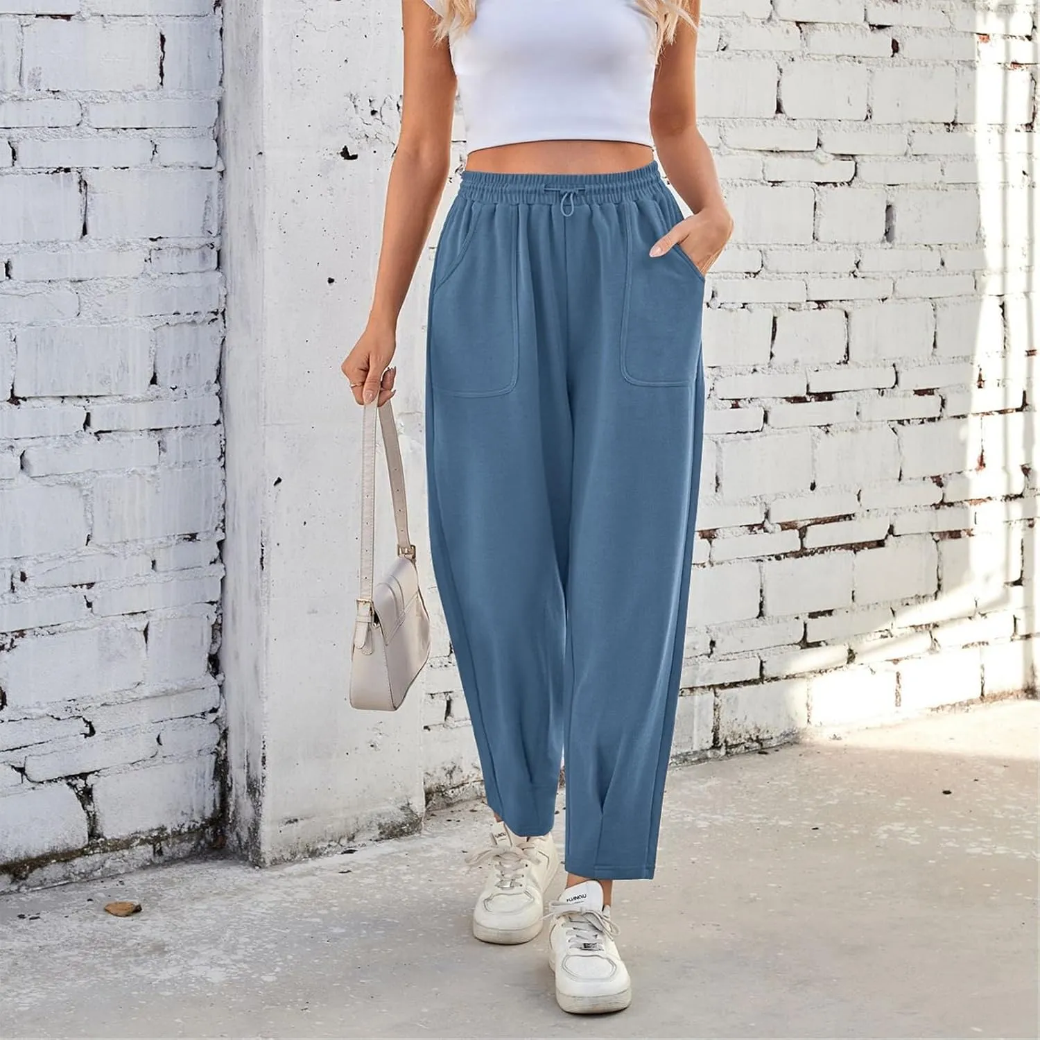 Sweatpants Women Baggy Elastic High Waisted Lounge Pants Loose Casual Stretchy Straight Leg Harem Pants with Pockets