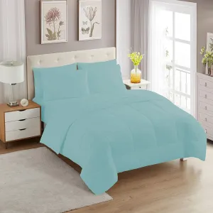 Sweet Home Collection 7 Piece Comforter Set Bag Solid Color All Season Soft Down Alternative Blanket & Luxurious Microfiber Bed Sheets, Misty Blue, Queen (Pack of 4, 28 Count Total)
