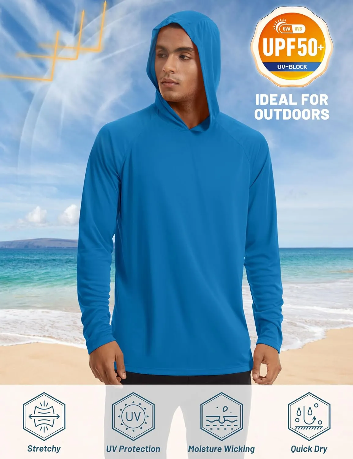TACVASEN Men’s Sun Protection Shirts UPF 50  Rash Guard for Men Long Sleeve Lightweight SPF UV Hoodie Swimming Hiking