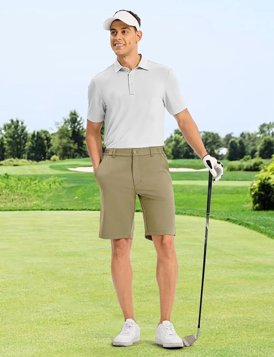 TBMPOY Men's Golf Shorts 10" Quick Dry Lightweight Stretch Dress for Flat Front Work Casual Hiking Shorts with 4 Pockets