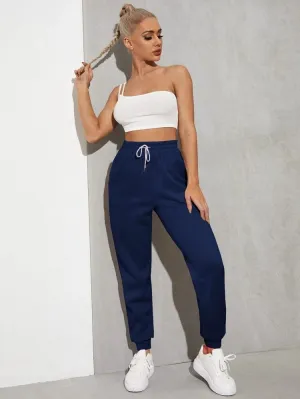 Teen Solid Navy Blue Elastic Bottom Sweatpant