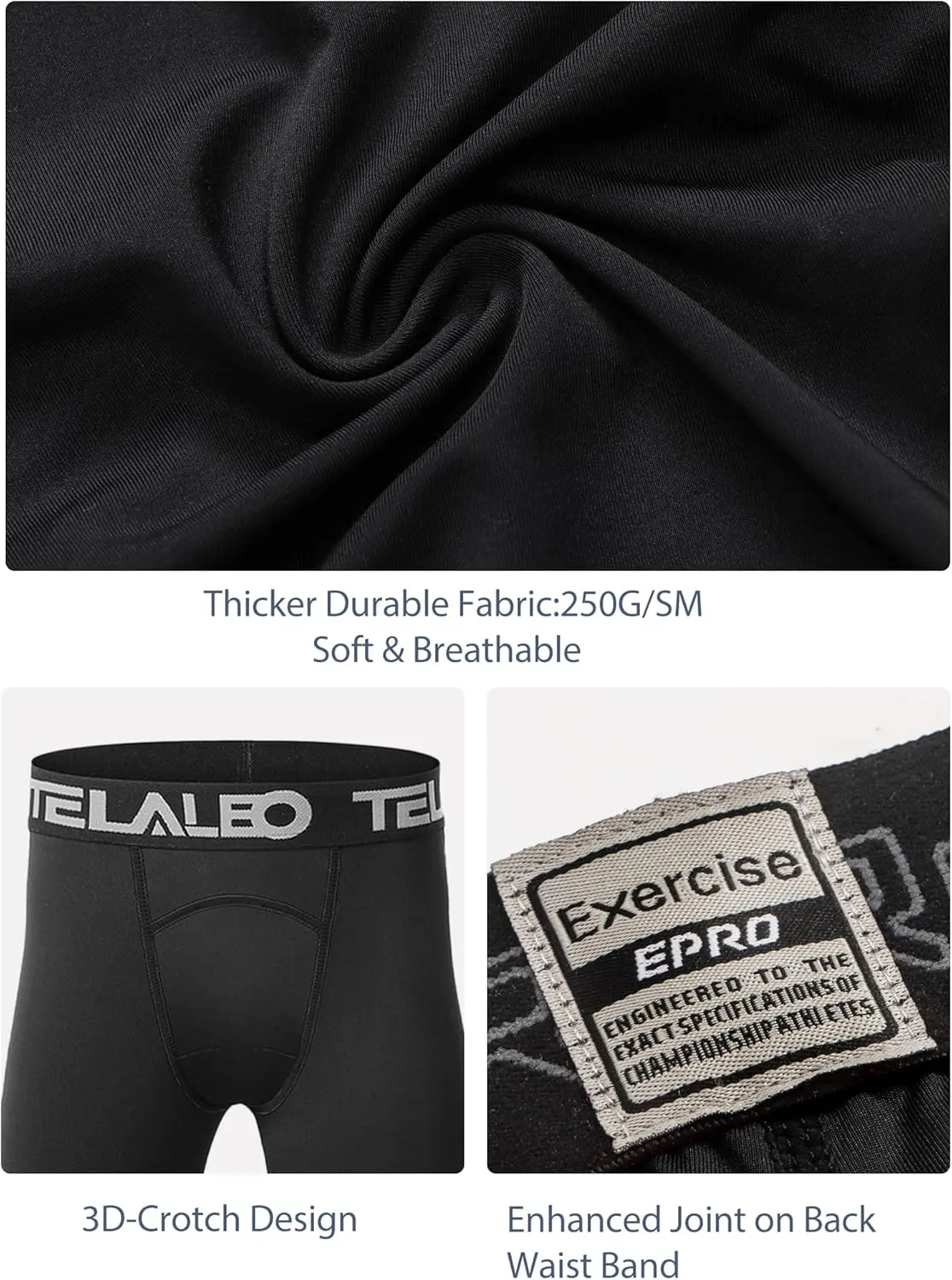 TELALEO 1/2/3/4 Pack Boys' Youth Compression Leggings Pants Tights Athletic Base Layer for Running Hockey Basketball