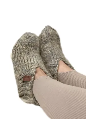 Thick Gray Wool House Socks, Handmade Chunky Knit Slippers, Rustic Natural Wool Design, Unisex Home Footwear, Soft & Warm, Cozy Gift Idea! (Men's 12-12.5)