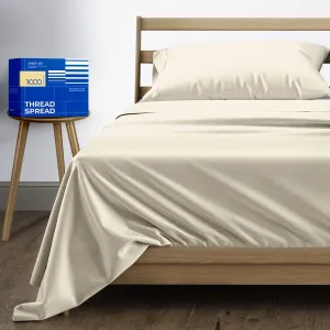 THREAD SPREAD 100% Egyptian Cotton Twin Size Sheets - 1000 Thread Count Egyptian Cotton Twin Bed Sheets Set, 3 PC (Ivory) 16" Deep Pocket, Soft Cooling Sateen Weave Ultra Luxury Hotel Bedding Set