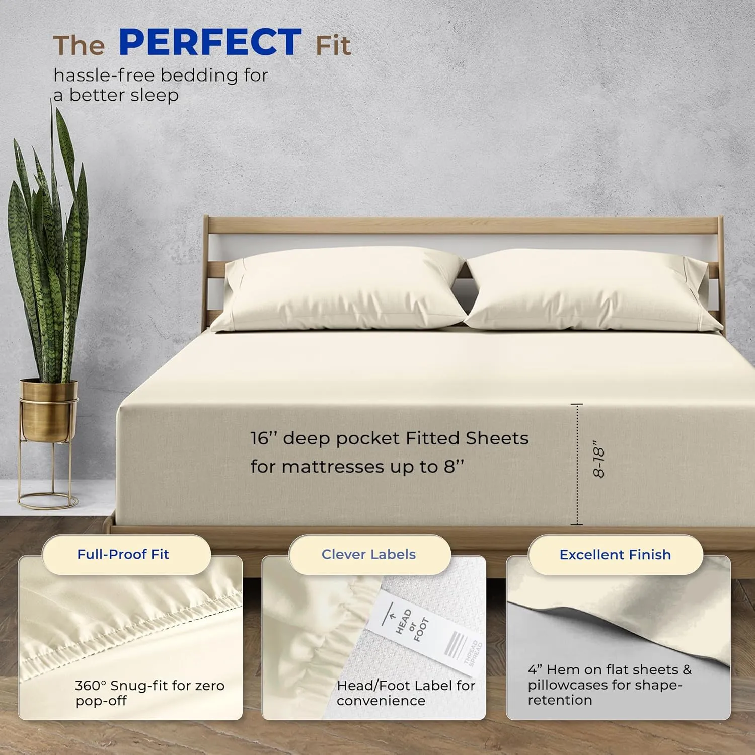 THREAD SPREAD 100% Egyptian Cotton Twin Size Sheets - 1000 Thread Count Egyptian Cotton Twin Bed Sheets Set, 3 PC (Ivory) 16" Deep Pocket, Soft Cooling Sateen Weave Ultra Luxury Hotel Bedding Set