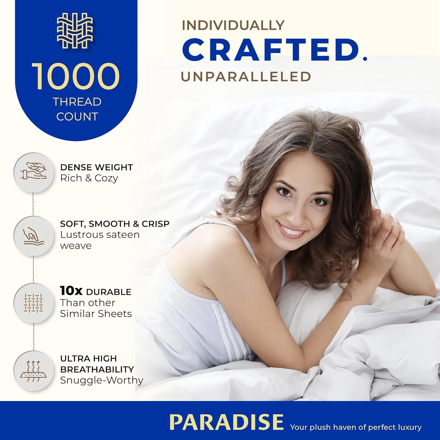 THREAD SPREAD 100% Pure Egyptian Cotton Split King Sheets Sets for Adjustable Bed - 1000 Thread Count 5 PC Top Split King Sheet for Sleep Number Bed, Soft Cooling Sheets, Fits Mattress upto 18" - Sand