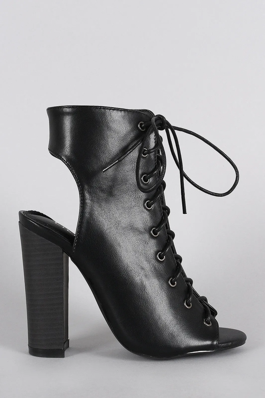 Toe Peep Heel Corset Mule Liliana Up Chunky Lace Reduced-rate Heavy discount