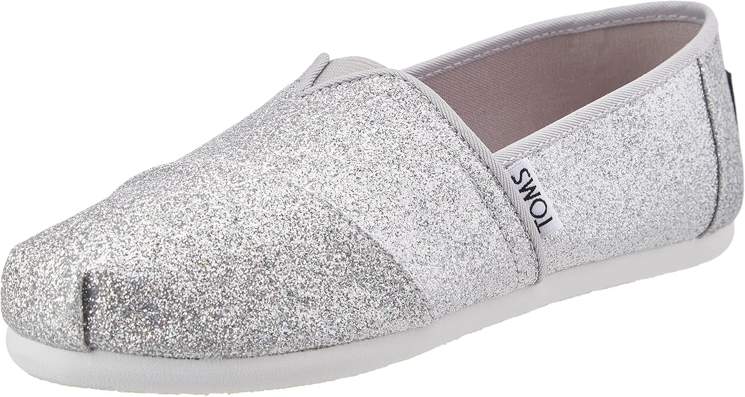 TOMS Girls Alpargata Loafer Flat, Silver, 5 Big Kid
