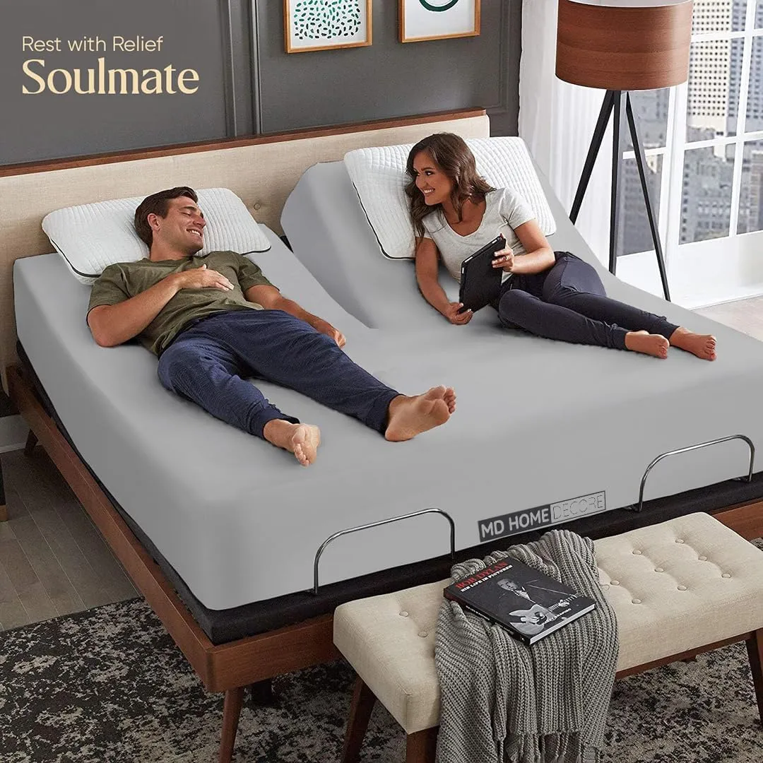Top Split King Sheets Sets for Adjustable Bed- Sleep Number Sheets Top Split King- Split Head Flex King Sheets Sets- Split King 34 Inches Down from the Top- 16 Inch Deep Pocket (Light Grey Solid)