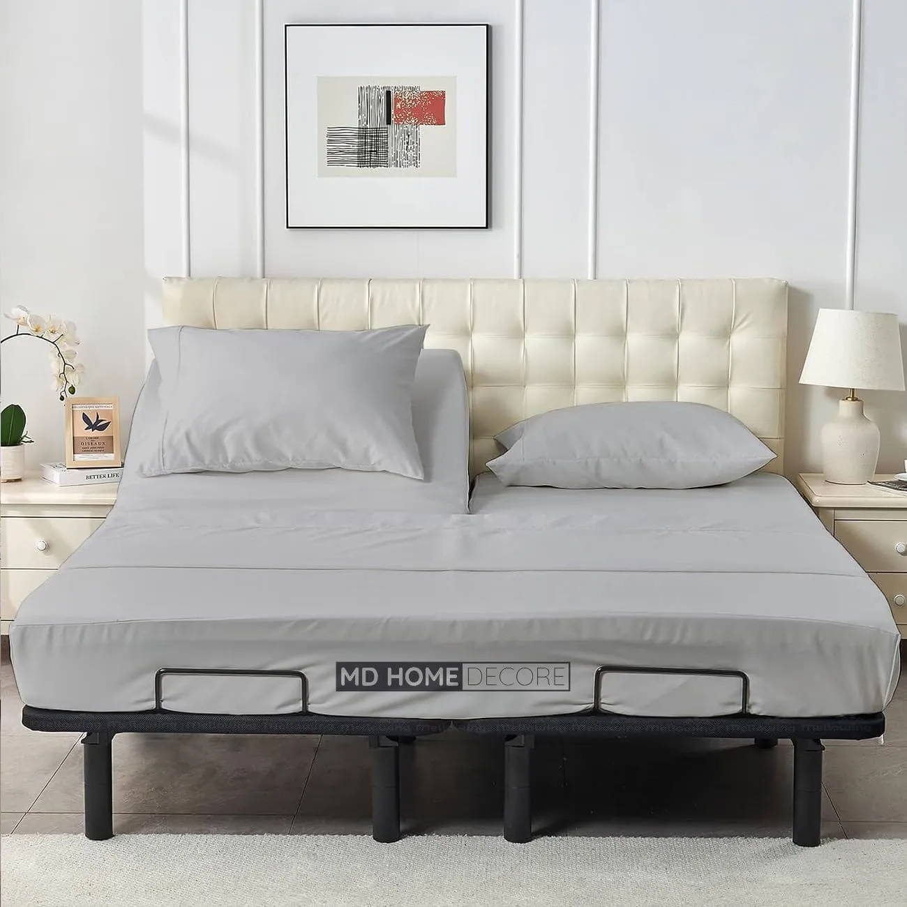 Top Split King Sheets Sets for Adjustable Bed- Sleep Number Sheets Top Split King- Split Head Flex King Sheets Sets- Split King 34 Inches Down from the Top- 16 Inch Deep Pocket (Light Grey Solid)