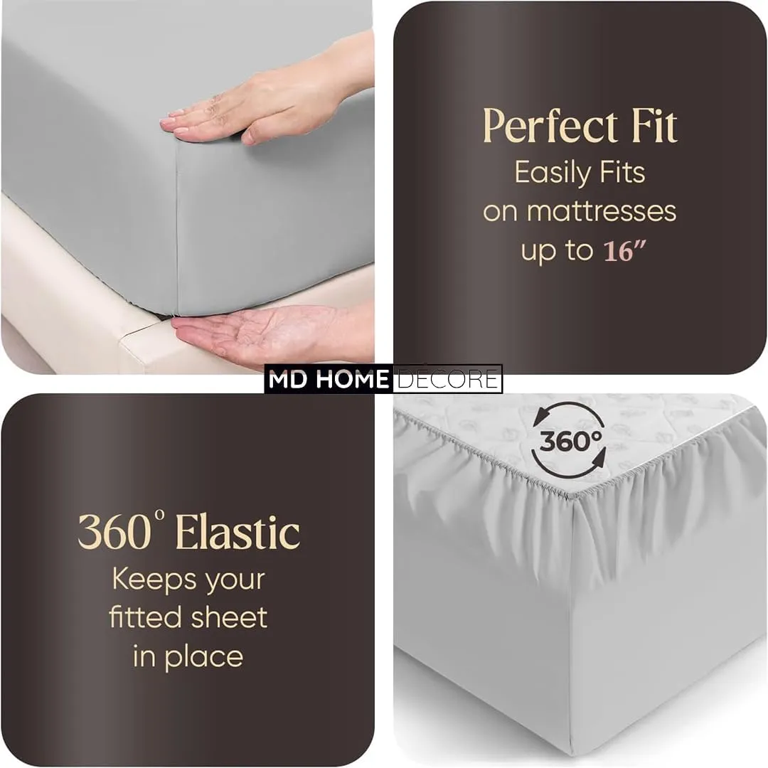 Top Split King Sheets Sets for Adjustable Bed- Sleep Number Sheets Top Split King- Split Head Flex King Sheets Sets- Split King 34 Inches Down from the Top- 16 Inch Deep Pocket (Light Grey Solid)