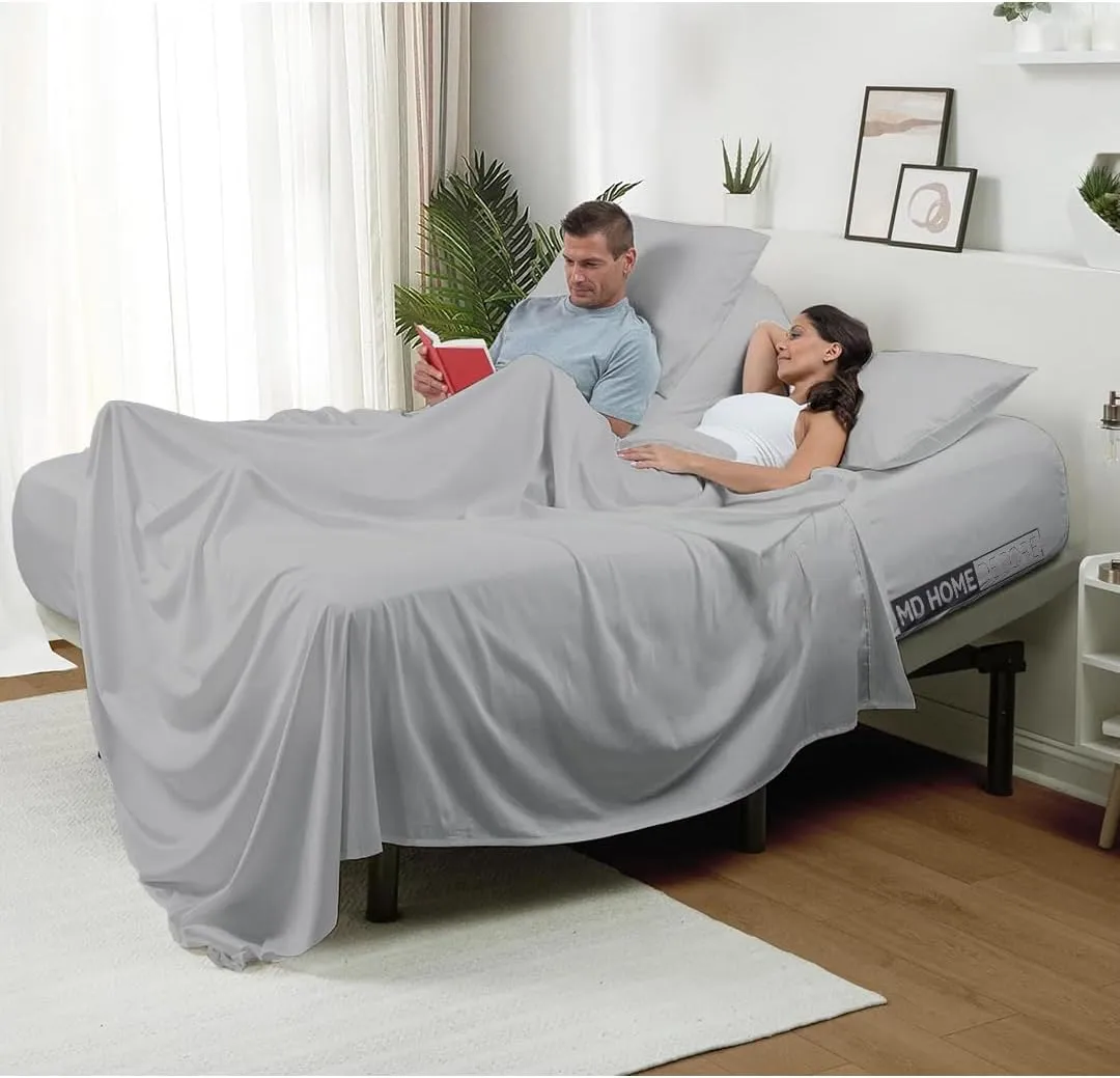 Top Split King Sheets Sets for Adjustable Bed- Sleep Number Sheets Top Split King- Split Head Flex King Sheets Sets- Split King 34 Inches Down from the Top- 16 Inch Deep Pocket (Light Grey Solid)