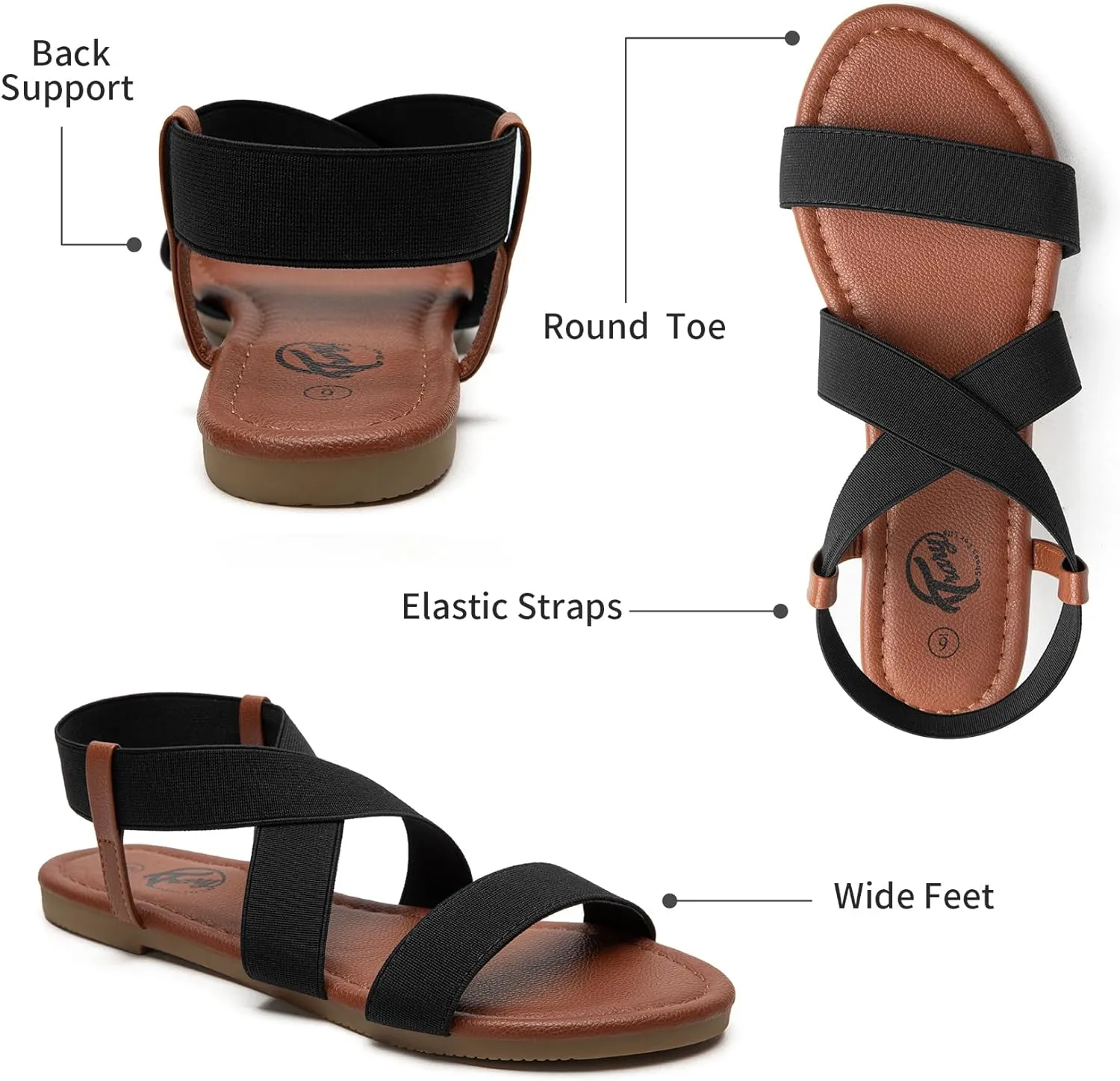 Trary Women's Dressy Summer Sandals, Elastic, Cute, Open Toe, Wide, Sandalias Para Mujer