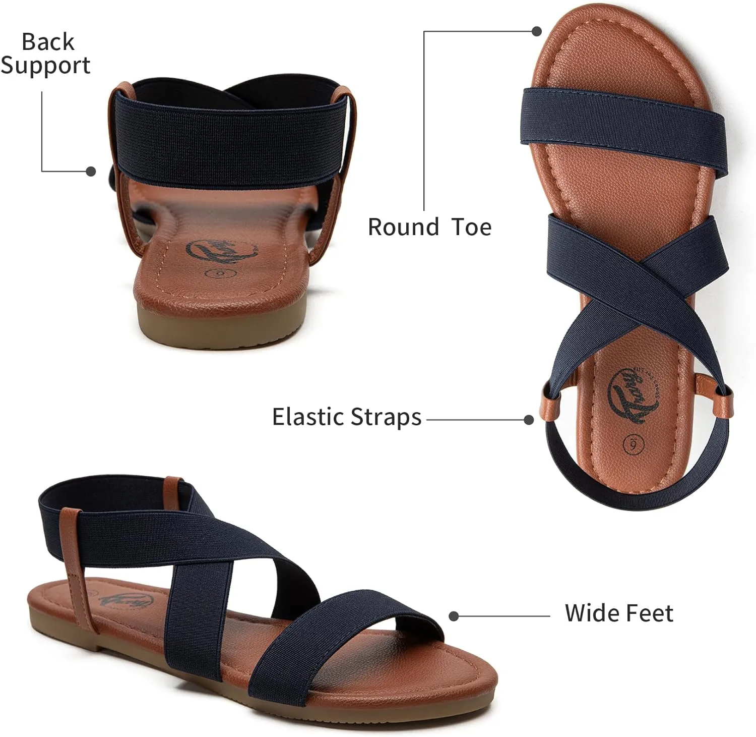 Trary Women's Dressy Summer Sandals, Elastic, Cute, Open Toe, Wide, Sandalias Para Mujer