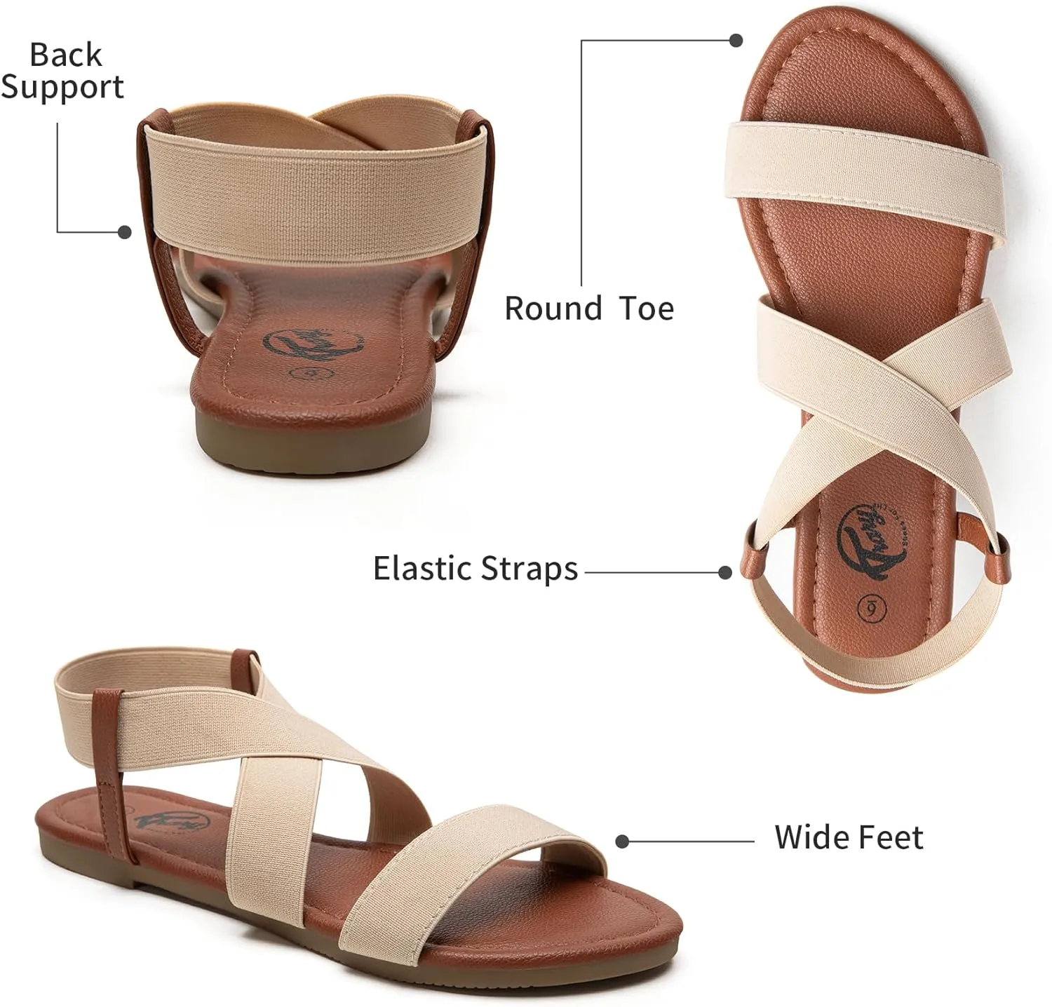 Trary Women's Dressy Summer Sandals, Elastic, Cute, Open Toe, Wide, Sandalias Para Mujer