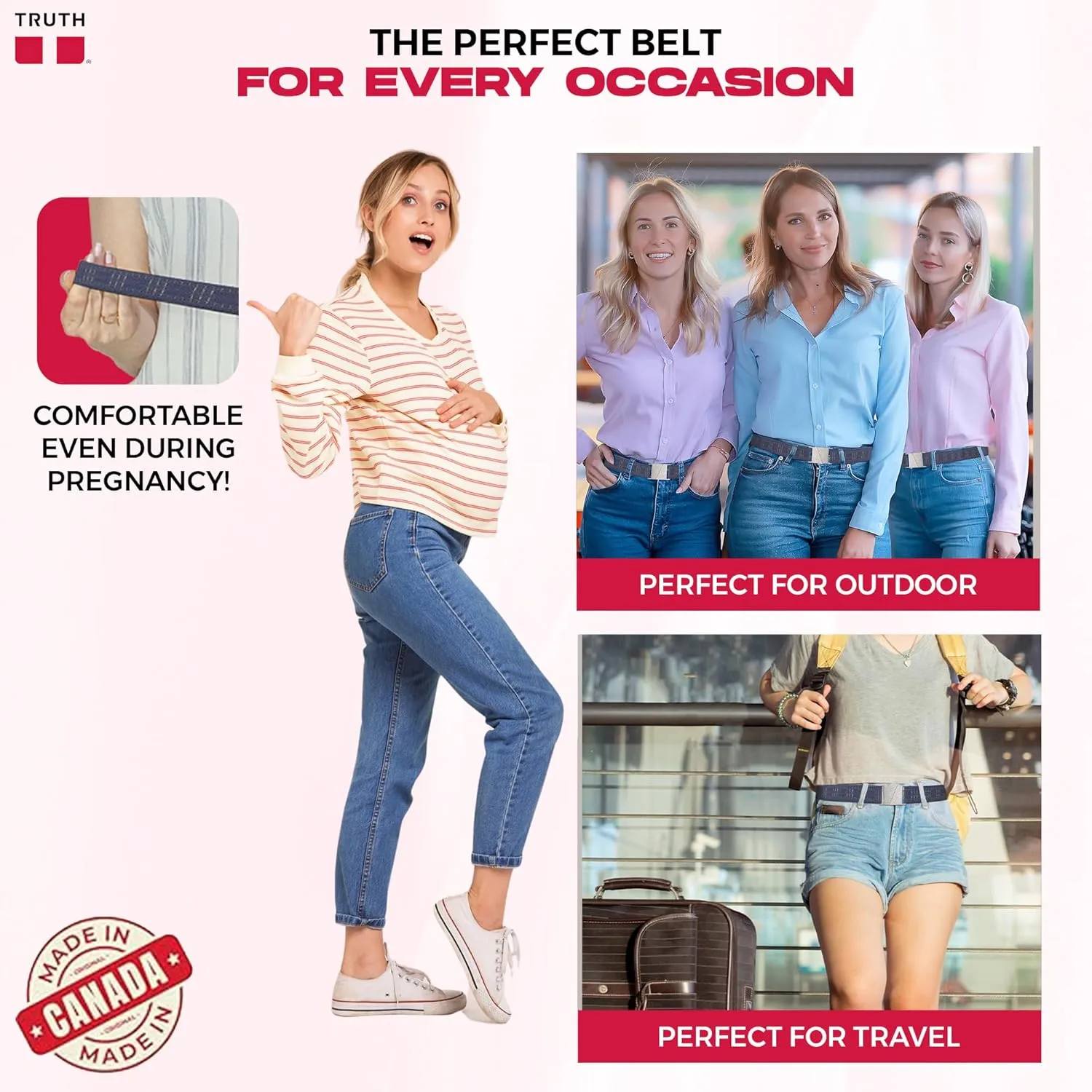 Truth Elastic Belts for Women & Men, No Show Flat Buckle KARMA Belts, Invisible Stretch Belts for Jeans, Pants and Plus Sizes