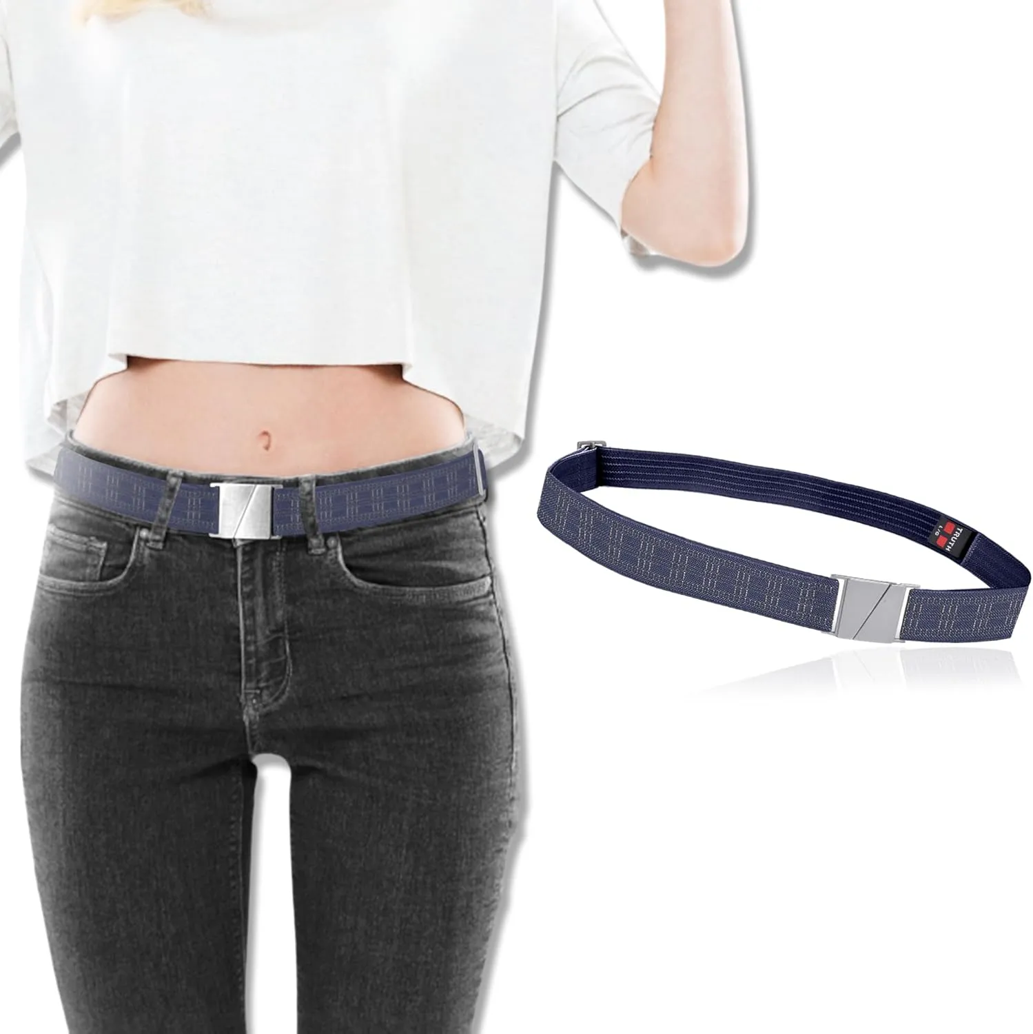 Truth Elastic Belts for Women & Men, No Show Flat Buckle KARMA Belts, Invisible Stretch Belts for Jeans, Pants and Plus Sizes
