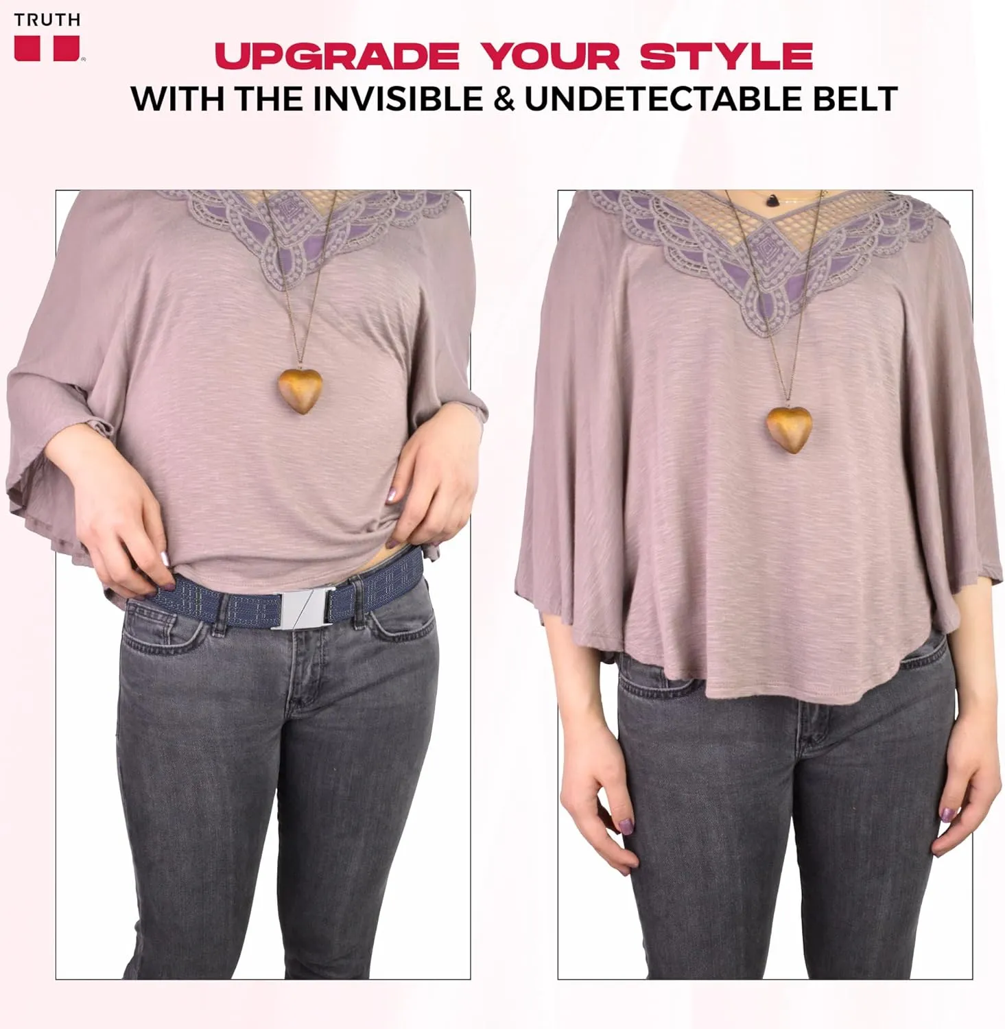 Truth Elastic Belts for Women & Men, No Show Flat Buckle KARMA Belts, Invisible Stretch Belts for Jeans, Pants and Plus Sizes
