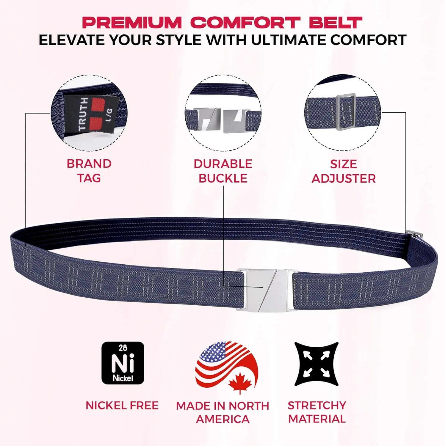 Truth Elastic Belts for Women & Men, No Show Flat Buckle KARMA Belts, Invisible Stretch Belts for Jeans, Pants and Plus Sizes