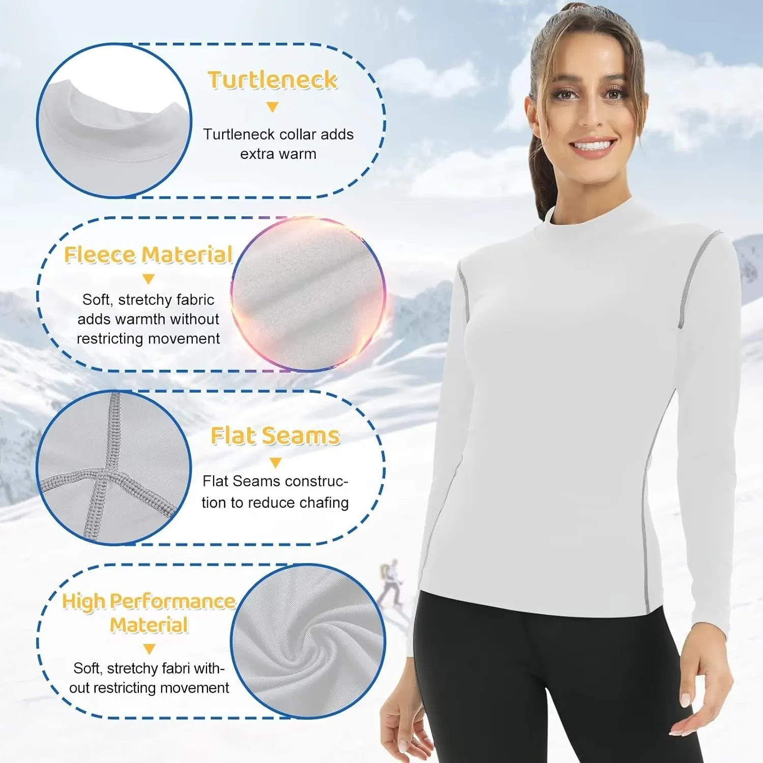 Turtleneck Base Layer for Skiing Hiking Women Cold Weather Fleece Thermal Shirt for Workout Running High Wicking