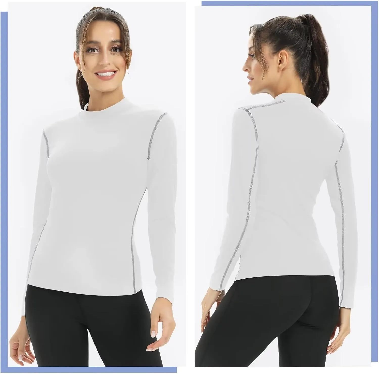 Turtleneck Base Layer for Skiing Hiking Women Cold Weather Fleece Thermal Shirt for Workout Running High Wicking