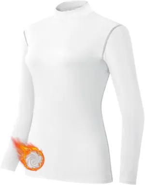 Turtleneck Base Layer for Skiing Hiking Women Cold Weather Fleece Thermal Shirt for Workout Running High Wicking