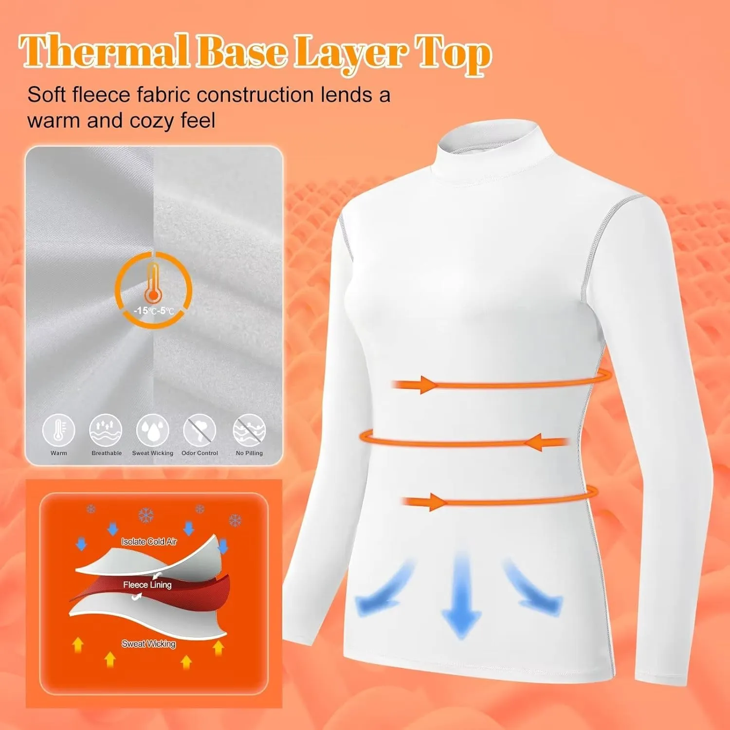 Turtleneck Base Layer for Skiing Hiking Women Cold Weather Fleece Thermal Shirt for Workout Running High Wicking
