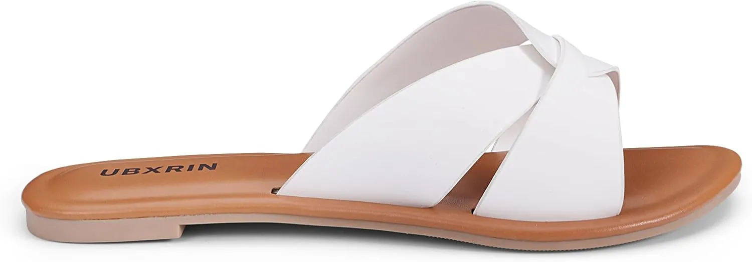 UBXRIN Womens Minimalist Memory Foam Comfortable Slide Sandals Summer Casual Soft Leather Flat Slippers