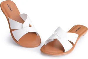 UBXRIN Womens Minimalist Memory Foam Comfortable Slide Sandals Summer Casual Soft Leather Flat Slippers