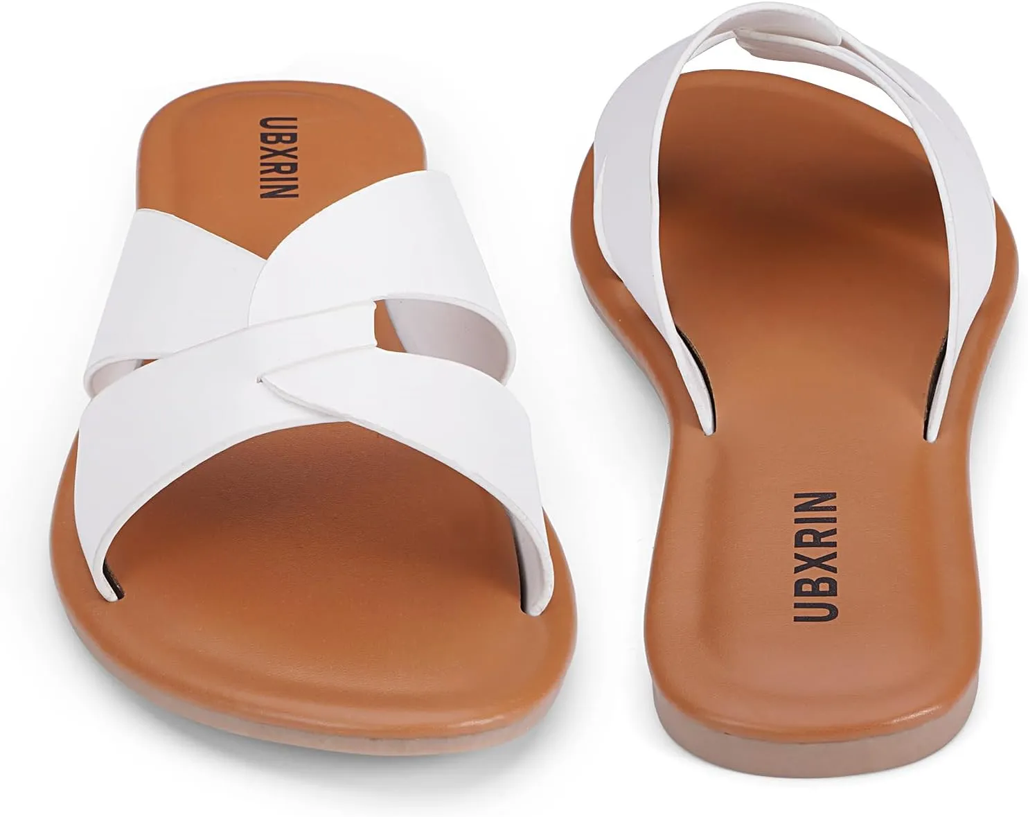 UBXRIN Womens Minimalist Memory Foam Comfortable Slide Sandals Summer Casual Soft Leather Flat Slippers